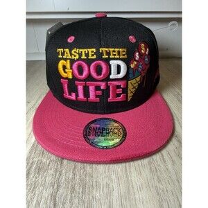 Taste The Good Life Snapback Hat Black Pink Ice Cream Graphic Cap New